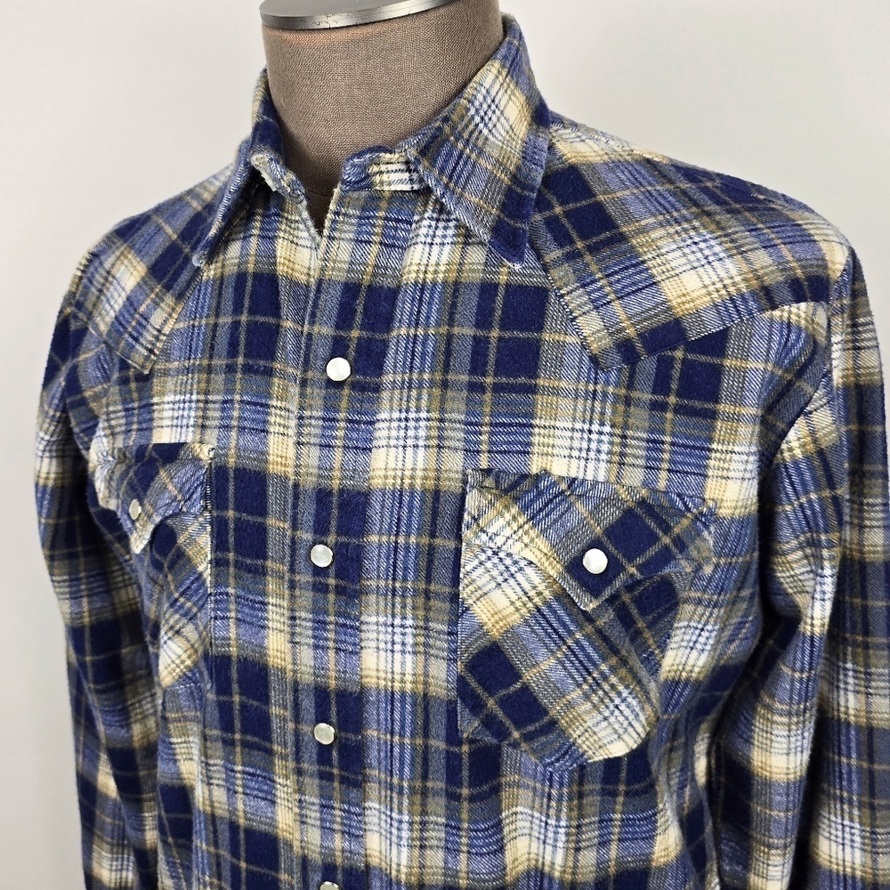 VINTAGE Anthonys ATB Western Wear Plaid Snap Flannel Shirt Mens L (16 1/2 )